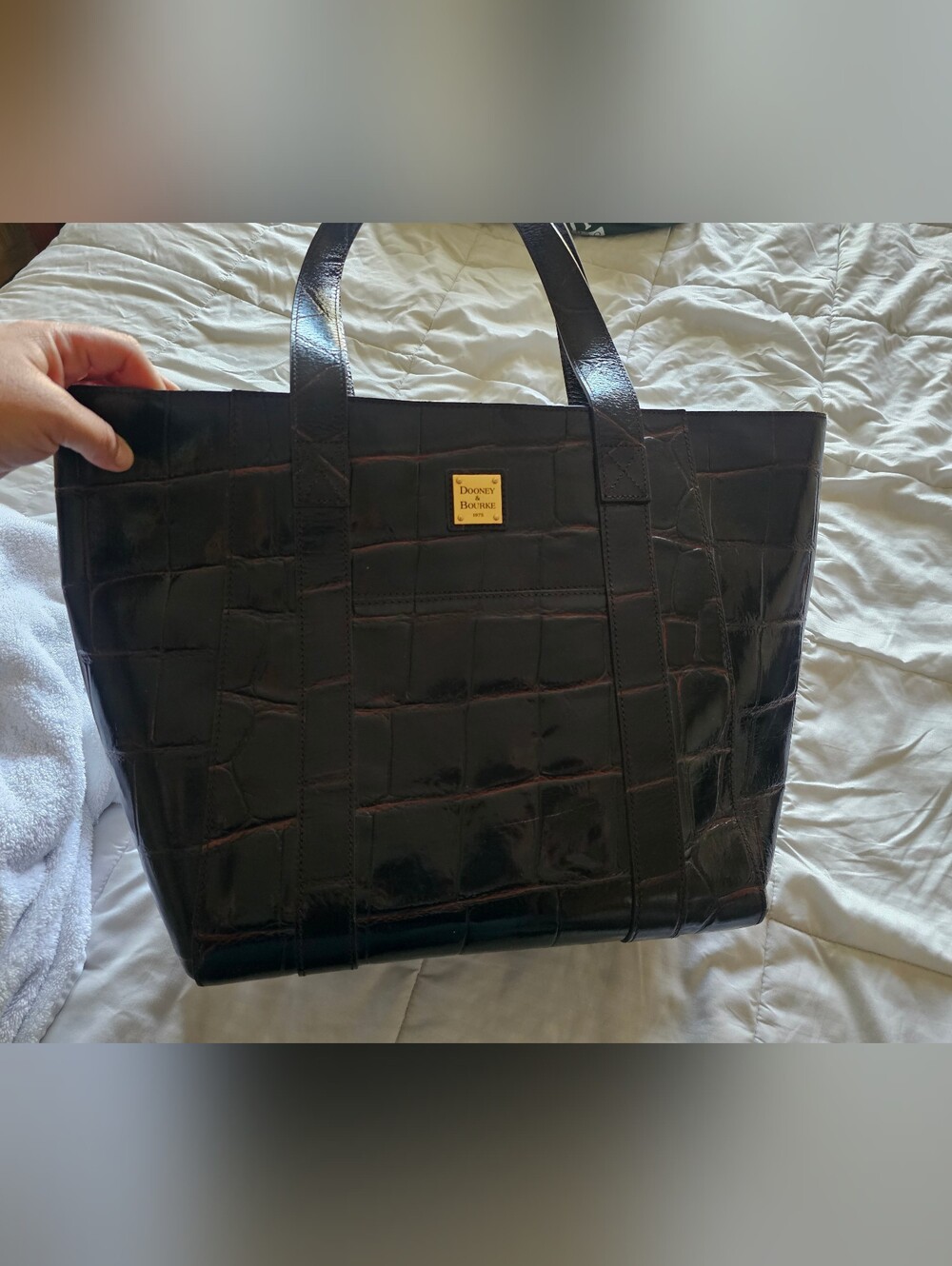 Dooney & Bourke Black Croc-Embossed Leather Tote - Picture 6 of 10